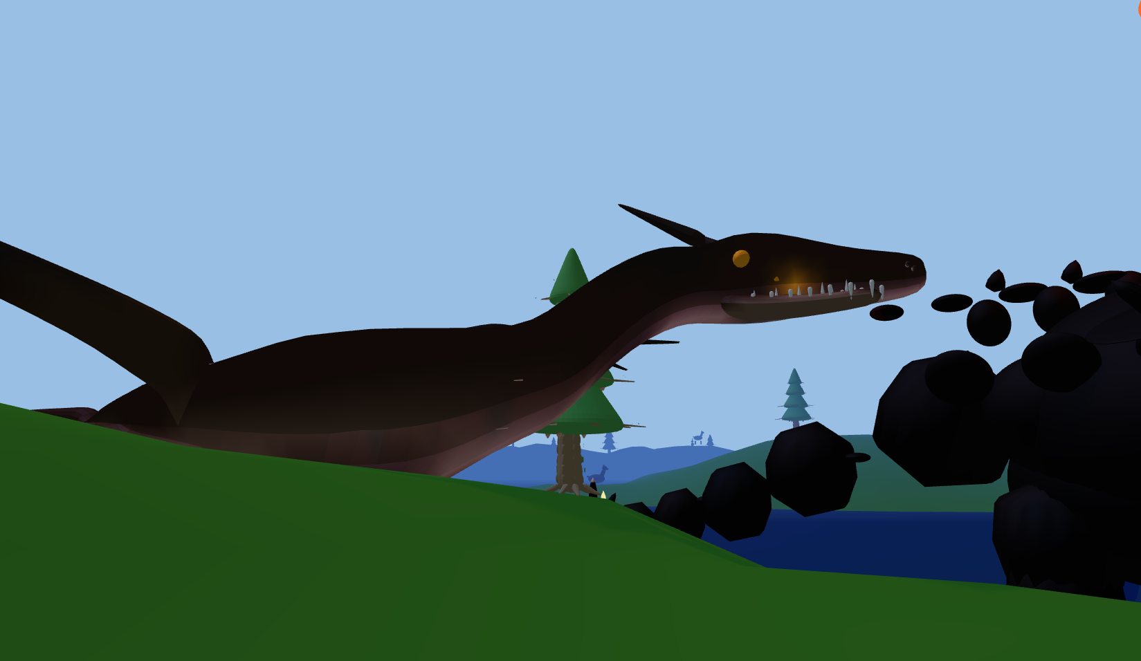 Side view of first cohesive dragon model with proper jaw and teeth