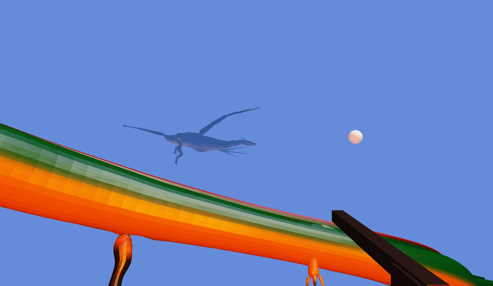 Eastern dragon as rainbow across sky with wyvern silhouette and moon